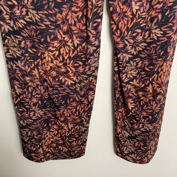 Peruvian Connection Pants  Rust Leaf Print Black Straight Leg Mid Rise Pockets - Picture 3 of 12